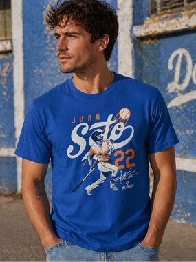 NWOT Juan Soto Brisco Brands Men’s Graphic T-Shirt Large Blue MLB Baseball Tee